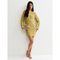 New Look Cotton Rich Pointelle Slash Neck Mini Dress - Green