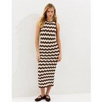 New Look Cotton Rich Knit Sleeveless Zig Zag Beach Maxi Dress - Brown