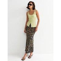 New Look Floral Bias Cut Midi Skirt - Black