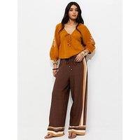 New Look Border Stripe Wide Leg Trousers - Brown