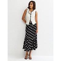 New Look Polka Dot Godet Midi Skirt - Black