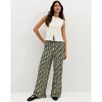 New Look Jersey Wave Patterned Wide Leg Trousers - Green