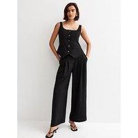 New Look Wide Leg Pleated Trousers - Black