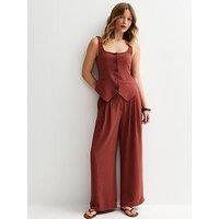 New Look Red Wide Leg Pleated Trousers - Brown