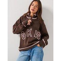 Gym King Knock Out Knitted 1/4 Zip Funnel Neck Jumper - Brown
