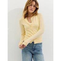 New Look Knit Crew Neck Button Up Cardigan - Light Yellow