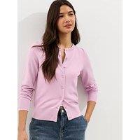 New Look Knit Crew Neck Button Up Cardigan - Pink