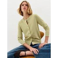 New Look Knit Crew Neck Button Up Cardigan - Light Green