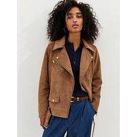 New Look Tan Oversized Faux Suede Biker Jacket