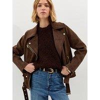 New Look Dark Brown Oversized Faux Suede Biker Jacket