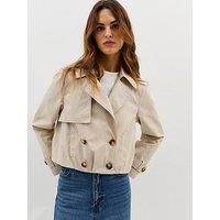 New Look Cropped Trench Mac Jacket - Stone