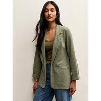 New Look Dark Khaki Stretchy Textured Jersey Blazer
