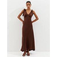 New Look Tie Shoulder Plunge Maxi Dress - Brown