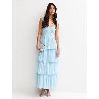 New Look Light Blue Tiered Chiffon Midi Dress