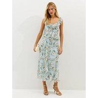 New Look Floral Chiffon Ruffle Midi Dress - Light Blue