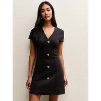 New Look Abstract Button Short Sleeve Mini Dress - Black