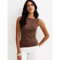 New Look Speckled Slash Neck Top - Brown