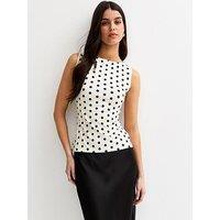 New Look Polka Dot Slash Neck Vest - Cream