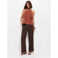 New Look St Lila Linen Tailored Trousers - Brown