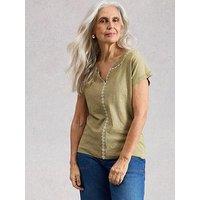 White Stuff Nelly Plain Embroidered T-Shirt - Light Green