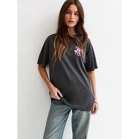 New Look Bali Acid Print Oversized T-Shirt - Dark Grey