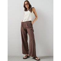 The Very Collection Wide Leg Linen Tailored Trousers - Brown