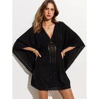 New Look Cotton Crochet Trim Beach Kaftan Dress - Black