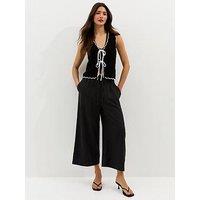 New Look Black Linen Blend Cropped Wide Leg Trousers