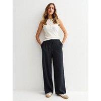 New Look Navy Linen Blend Drawstring Wide Leg Trousers