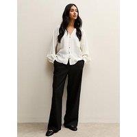 New Look Black Linen Blend Drawstring Wide Leg Trousers