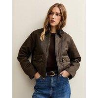 New Look Waxed Corduroy Collar Barn Jacket - Brown