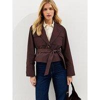 New Look Brown Double Pocket Belted Short Belted Mac