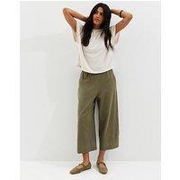New Look Khaki Linen Blend Cropped Wide Leg Trousers