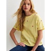 New Look Cotton Boxy Embroidered Fruit T-Shirt - Yellow
