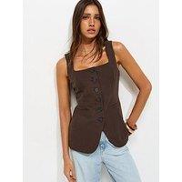 New Look Linen Rich Thick Strap Waistcoat - Brown