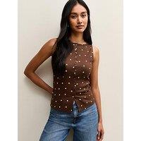 New Look Polka Dot Button Up Tank Top - Brown