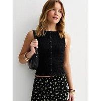 New Look Shirred Button Front Sleeveless Top - Black