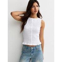 New Look Shirred Button Front Sleeveless Top - White
