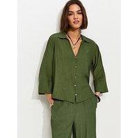 New Look Crinkle 3/4 Sleeve Shirt - Dark Khaki