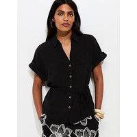 New Look Belted Short Sleeve Shirt - Black
