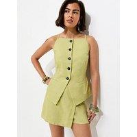 New Look Linen Rich Thin Strap Waistcoat - Light Green