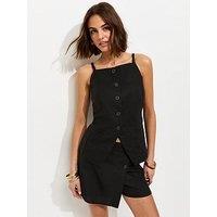 New Look Linen Rich Thin Strap Waistcoat - Black