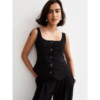 New Look Scoop Neck Button Up Waistcoat - Black