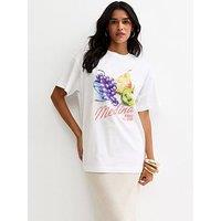 New Look White Cotton Fruit Print Oversized T-Shirt