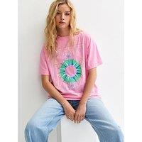 New Look Soleil Mystic Print Oversized T-Shirt - Bright Pink