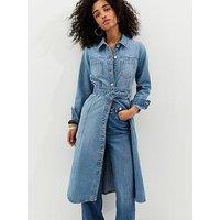 New Look Denim Long Sleeve Shirt-Style Midi Dress - Light Blue