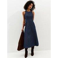 New Look Denim A-Line Sleeveless Midi Dress - Blue