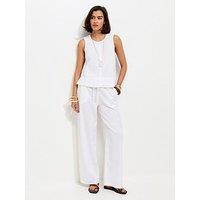 New Look White Linen Blend Drawstring Wide Leg Trousers