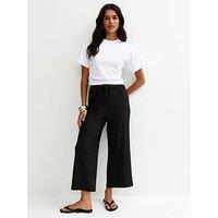 New Look Ribbed Cropped Wide Leg Trousers - Black