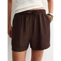New Look Woven Drawstring Shorts - Dark Brown